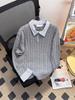 American Style Striped Cable Knit Polo Sweater - Men's Trendy Two-Piece Patchwork with Cleanfit Design