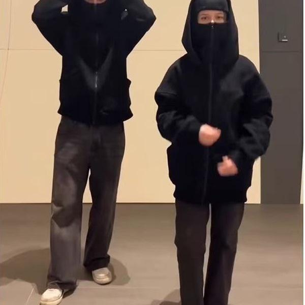 Unisex Sweatshirt med Dubbel Huvuva och Maskerad Dragkedja - Höst Lätt Bräda Edition