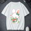 Korean Edition Strawberry Rabbit Cartoon Printed Unisex And Women Short Sleeved Top Trendy Summer Womens Blouse Y2k Clothes Goth