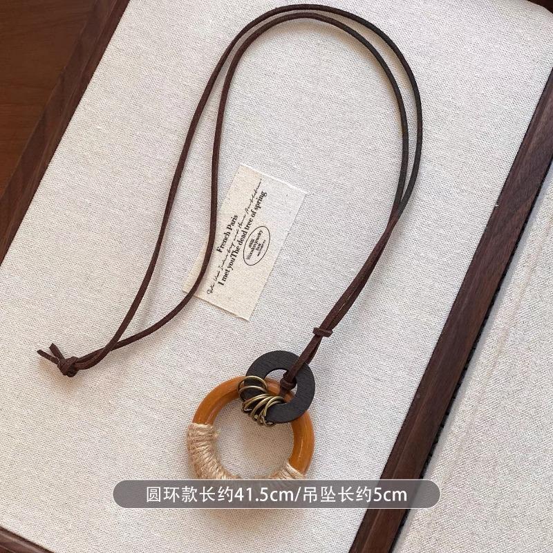New Chinese Zen Ring Necklace for Women New Retro Chinese Style Long Pendant Sweater Chain Versatile Accessories