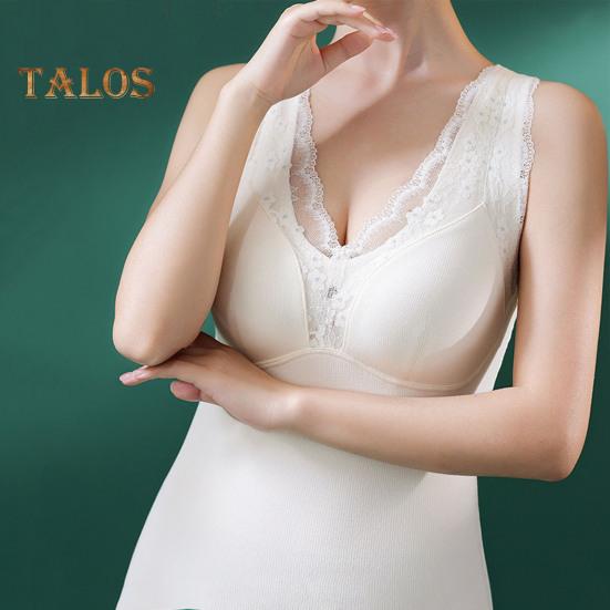 Winter Women Thermal Vest with Chest Pads Seamless Lace Fast Temperature Lock V Neck Slim Fit Elastic Sleeveless Inner Wear Bottoming Tank Top