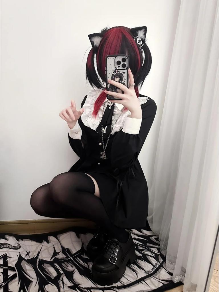 ZYOOFOV Long Mini Loose Girly Korean Mori Princess School Autumn Women's Ruffled, Bowknot, Button-Down Dress, Sleeves, Lightweight, Breathable, Dress,