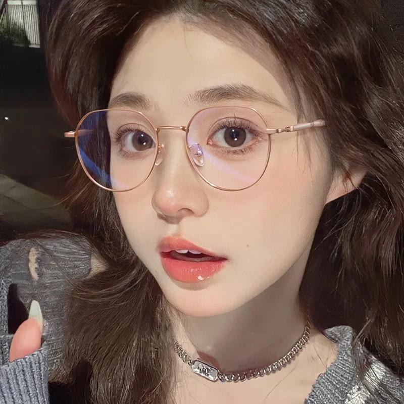 Round Metal Anti Blue Light Transparent Anti-Radiation Glasses Women Glasses Eyeglasses Computer Goggles Eyewear Glitter Frame