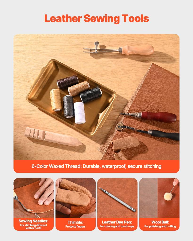 VEVOR Leather Working Tools Kit, 59 PCS Leather Craft Tools with Portable Canvas Storage Bag, Engraving Punching Sewing Stamping Sanding Tools