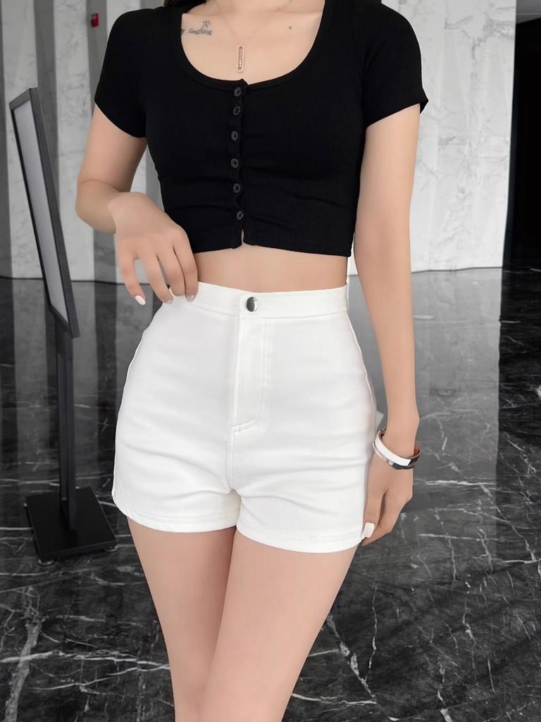 White High-Waist Hot Pants - Sexy, Slimming Ultra Short Summer Tights for Petite Women