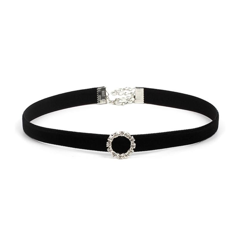 Modische Choker-Halskette aus Denim-Stoff für Damen, verstellbare Schlüsselbeinkette, Strass-Anhänger, Halsketten-Accessoire