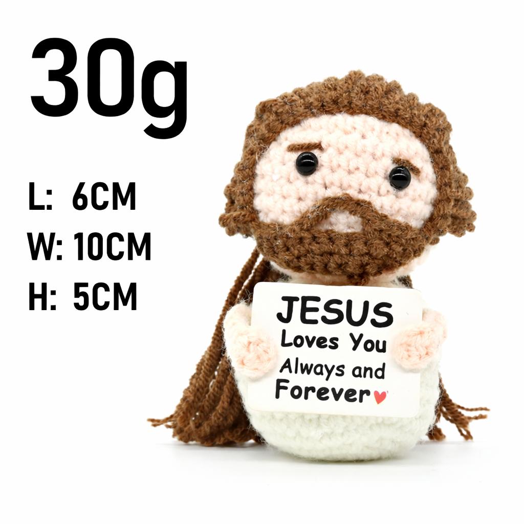 Character Series Positive Energy Crochet Jesus Handmade Knitted Doll with Encouragement Card Desk Decor Gift