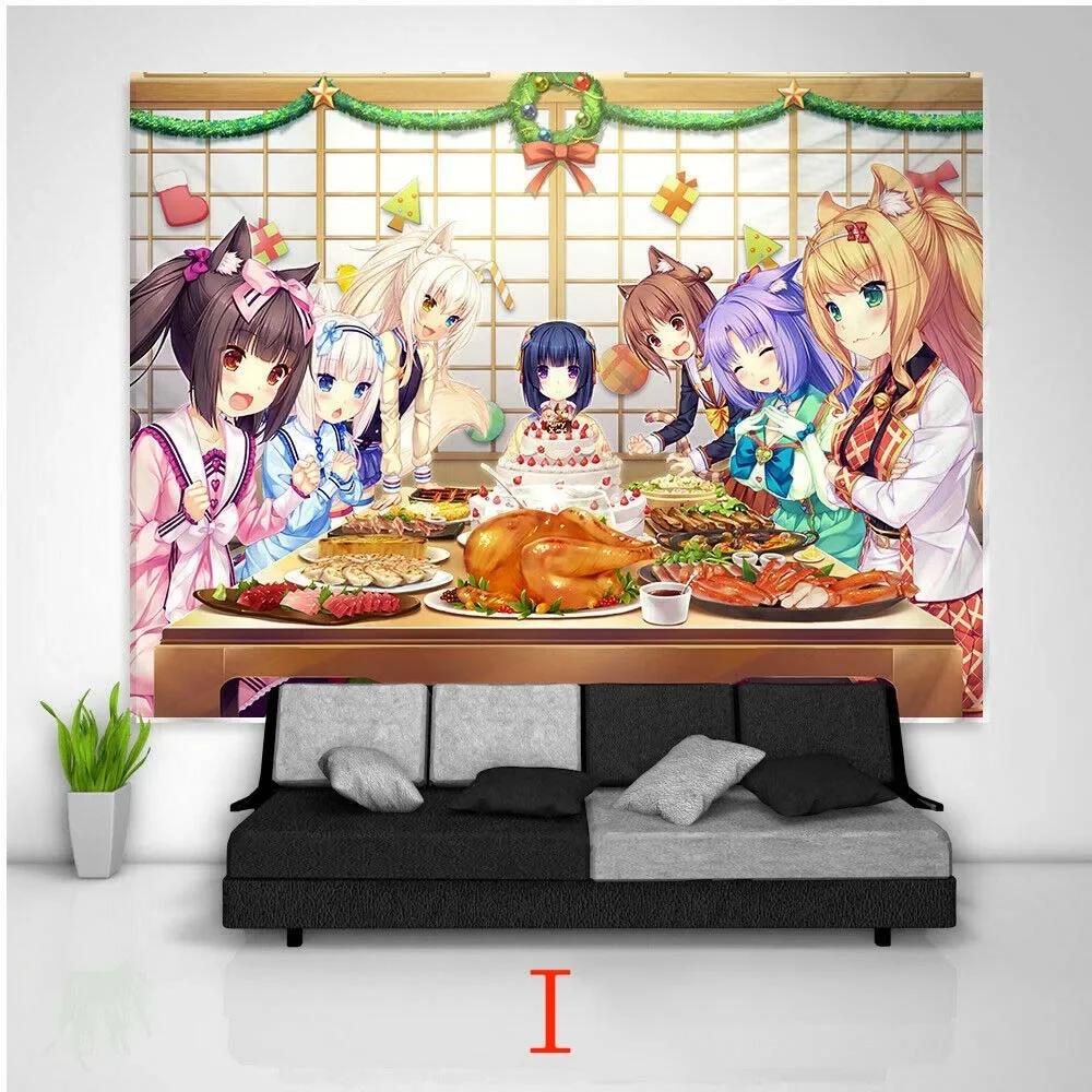 Nekopara Anime Tapestry Wall Kawaii Room Decor Art Print Poster Cute Girl Manga Aesthetic Dorm Background Cloth For Bedroom