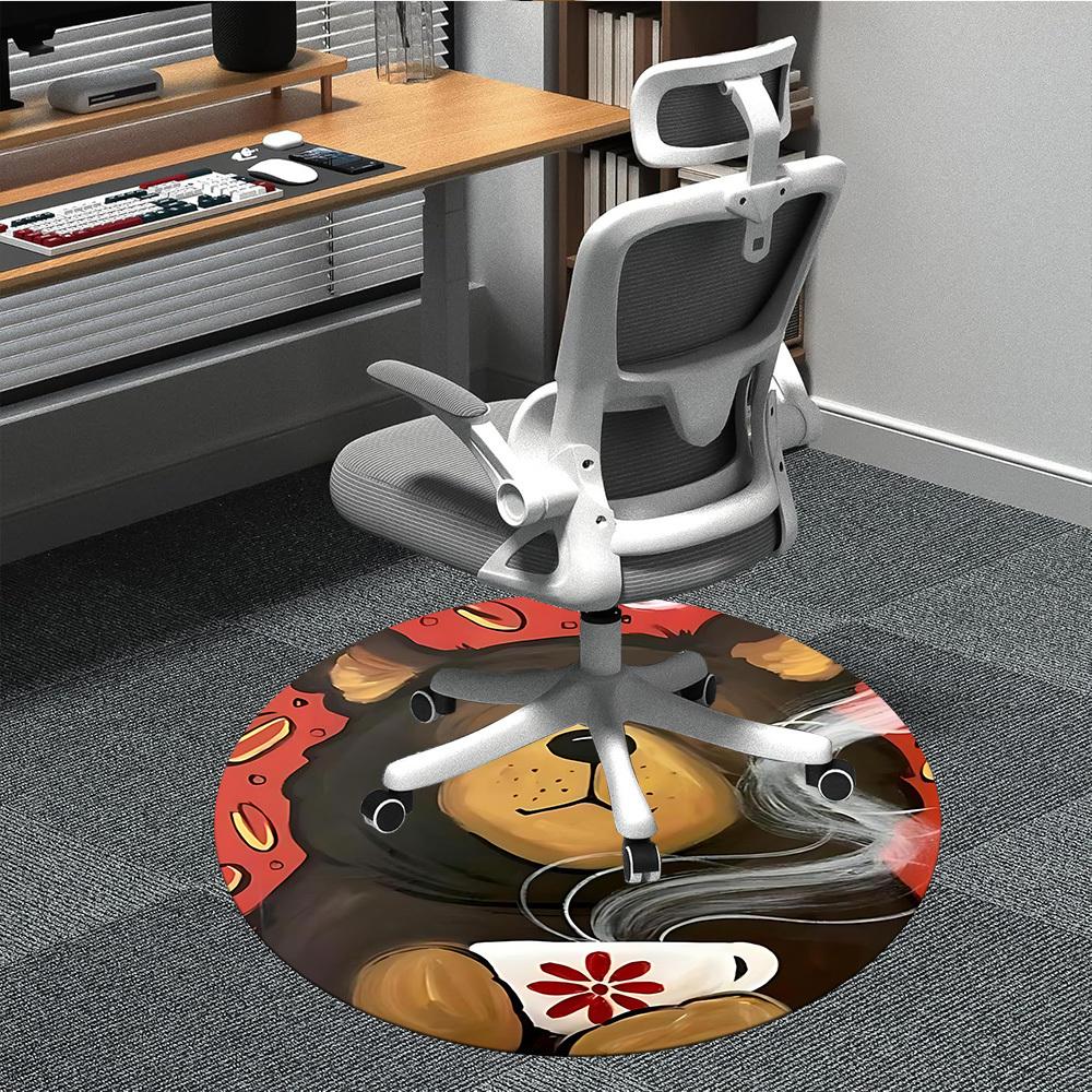 1PCTea Bear Office Round Area Rug, Mat Suitable For Office, Under Office Chairs Bedroom Living Room Home Decor, Room Deco