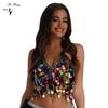 Sujetador de Danza del Vientre de Lentejuelas Coloridas con Adornos de Monedas para Actuación en Escenario