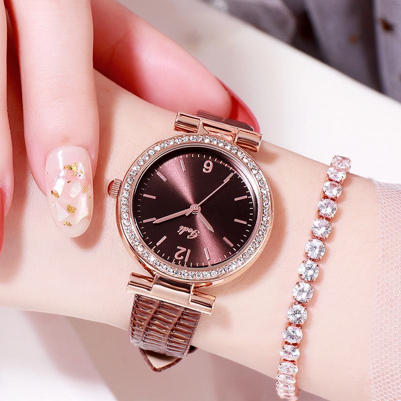 Same Versatile Fashion Casual Belt Watch Rhinestone Student Waterproof Quartz Watch