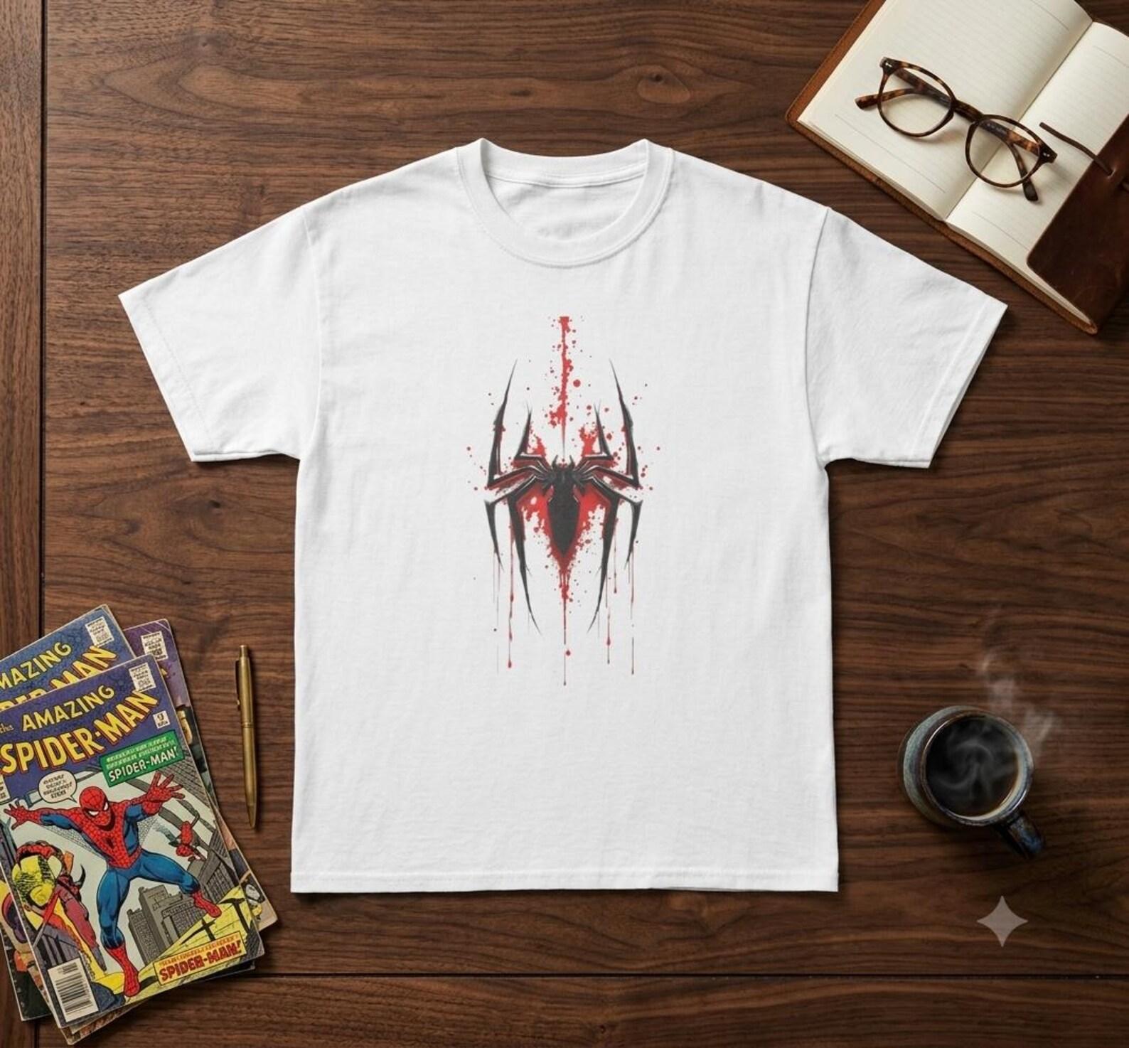 Bleeding Spider Emblem T-Shirt | Horror Spider Graphic, Blood Drip Design S