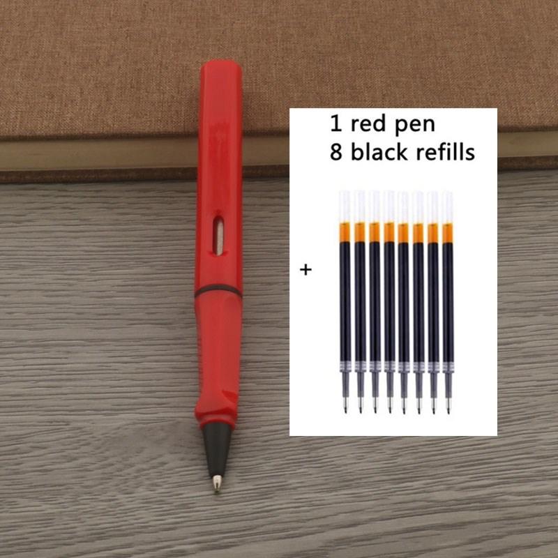 1Pc Ballpoint Pen + 8 Refills Black Blue Red Ink Gel Pen Bullet Tip 0.5mm Rollerball Pen School Office Supplies Stationery Pen