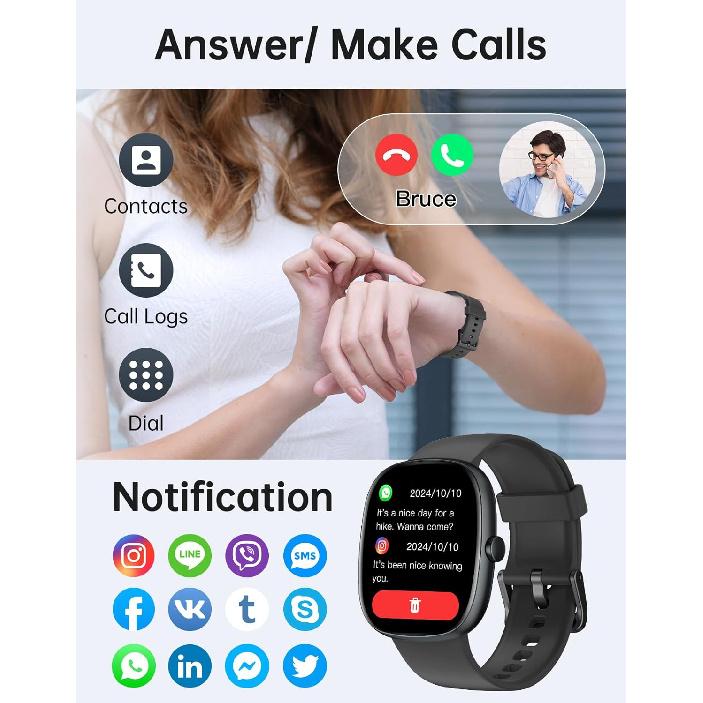 HUAKUA Smart Watches for Women Men (Answer/Make Calls), 1,85" HD Smart Watch for iPhone/Android Phones, Fitness Tracker with 100+ Sport Heart