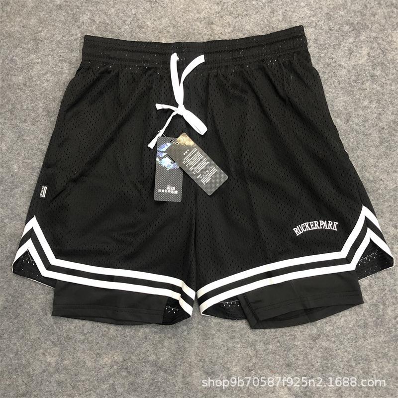 Basketballshorts im amerikanischen Stil mit doppelter Lage - Über dem Knie, blickdicht, zweiteiliger Look, ideal für Training, Laufen und Fitness