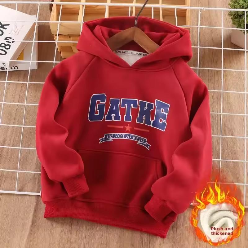 

Childrens Velvet Hooded Sweater Letter Print Casual Warm Autumn Winter Kids Clothes Boys Letter Printed Casual Hoodie Two Piece Set 80