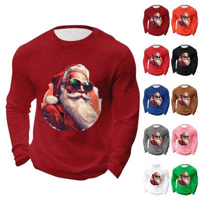 Men's Christmas Print Round Neck Long Sleeve Tops Men's Sports Large Size Casual Round Neck Tops