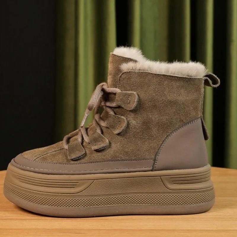 

Женские зимние плюшевые ботильоны из натуральной кожи на платформе и танкетке из коровьей замши, скрытые каблуки, теплые зимние ботинки для прогулок на открытом воздухе 38 хаки