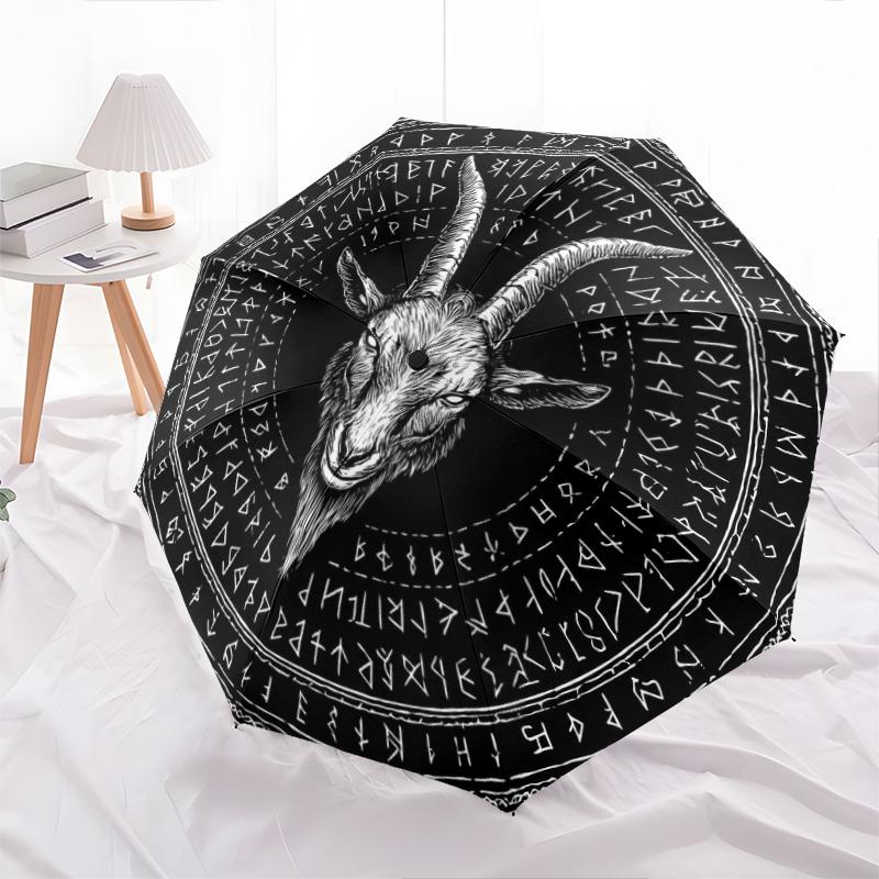 0106 Runic Sheep Head  pattern, automatic folding umbrella, portable and foldable design, 8 ribs, a Christmas or birthday gift.