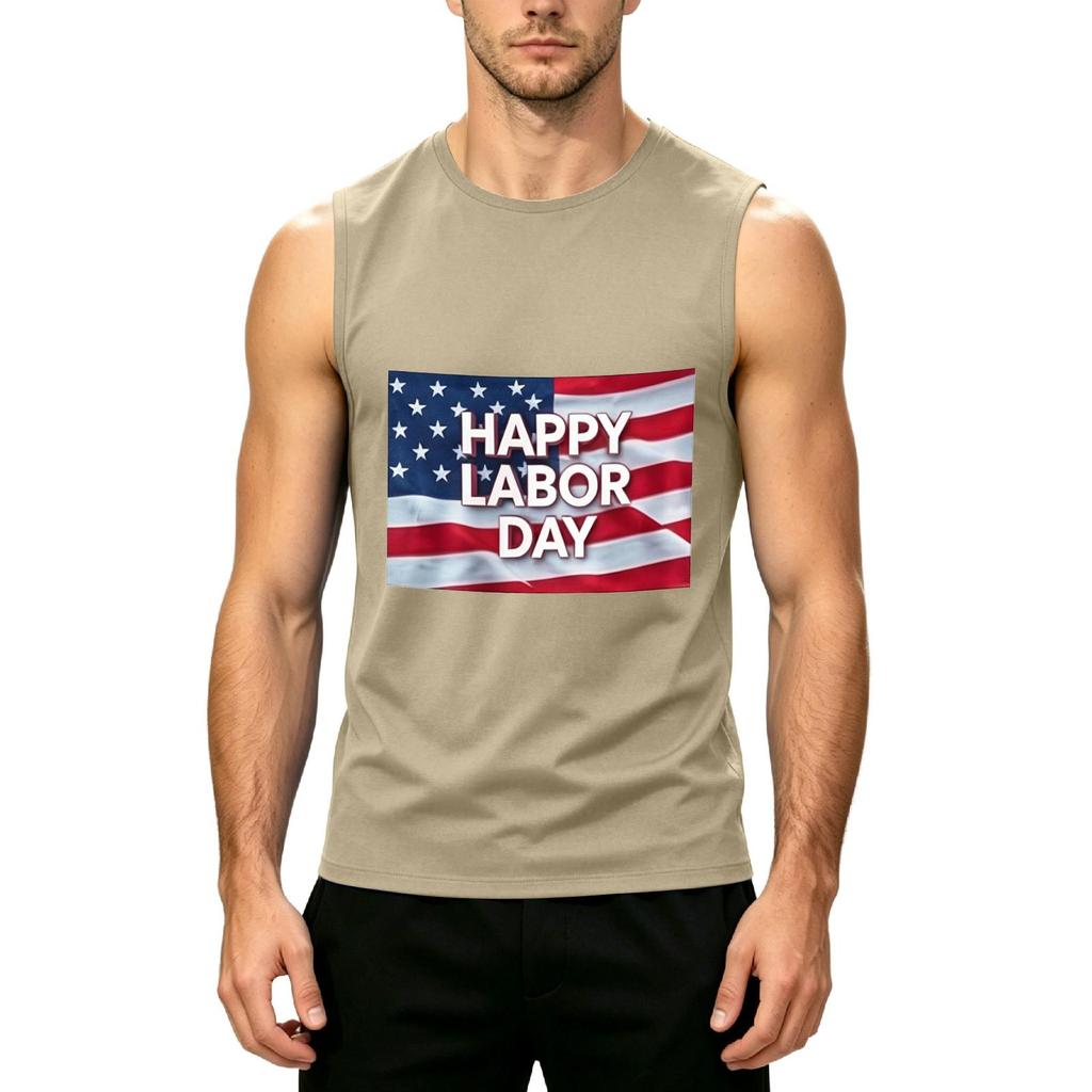 Men's Sleeveless Casual Tank Top Muscle Shirt with Printed Graphic for Labor Day Comfortable Fit Lightweight Summer Wear
