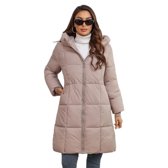 Giacca invernale da donna con cappuccio, cappotto imbottito e spesso, vita sottile, cerniera