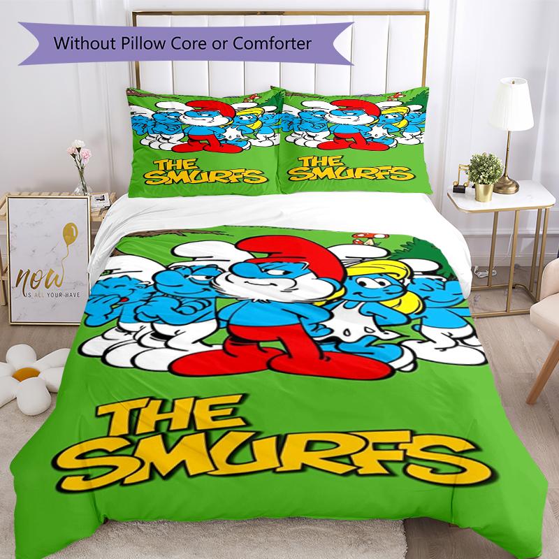 3pcs The Smurfs Bedding Set Duvet Cover Closure Includes 1 Duvet Cover & 2 Pillowcases, Soft and Comfortable for All Seasons.