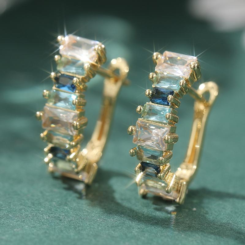

Sparking Synthetic Zirconia Golden Plated Hoop Earrings for Women Elegant Wedding Anniversary Perfect Jewelry Accessories Gifts Blue
