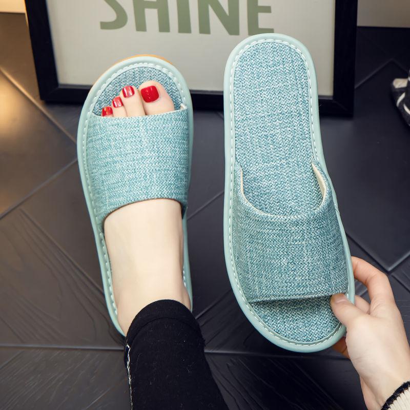 Summer linen slippers men's home indoor soft bottom floor non-slip breathable home fabric cool slippers women's summer