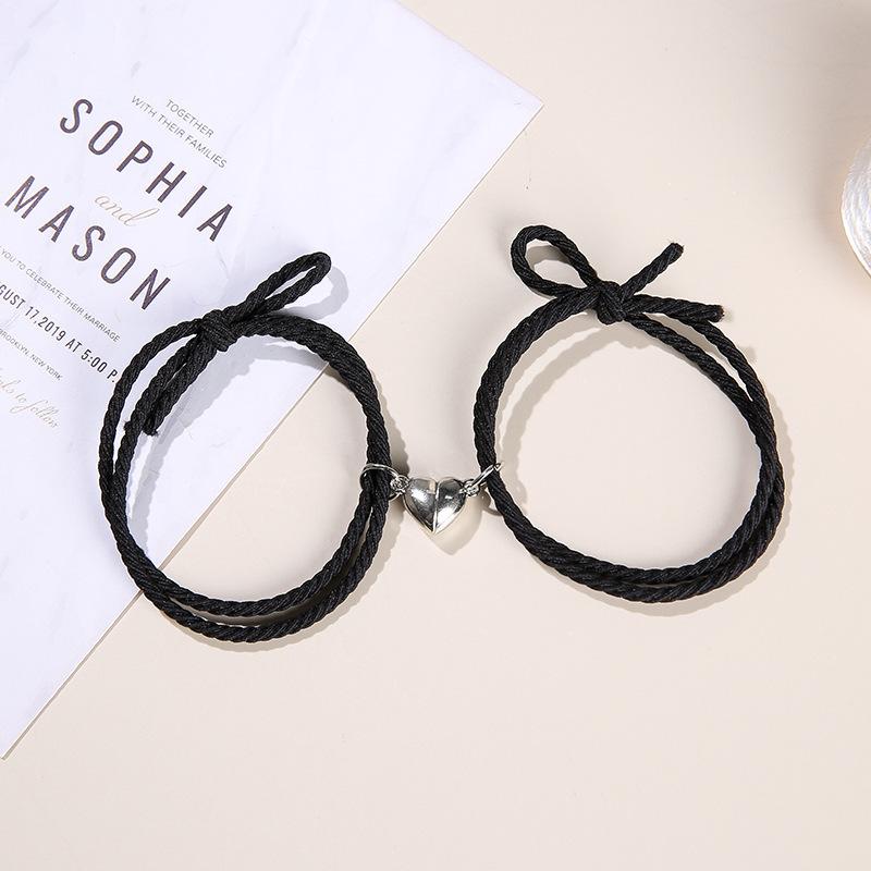 2pcs/pair Adjustable Magnet Couple Bracelets Rubber Band Love Shape Braclet Lover Gift