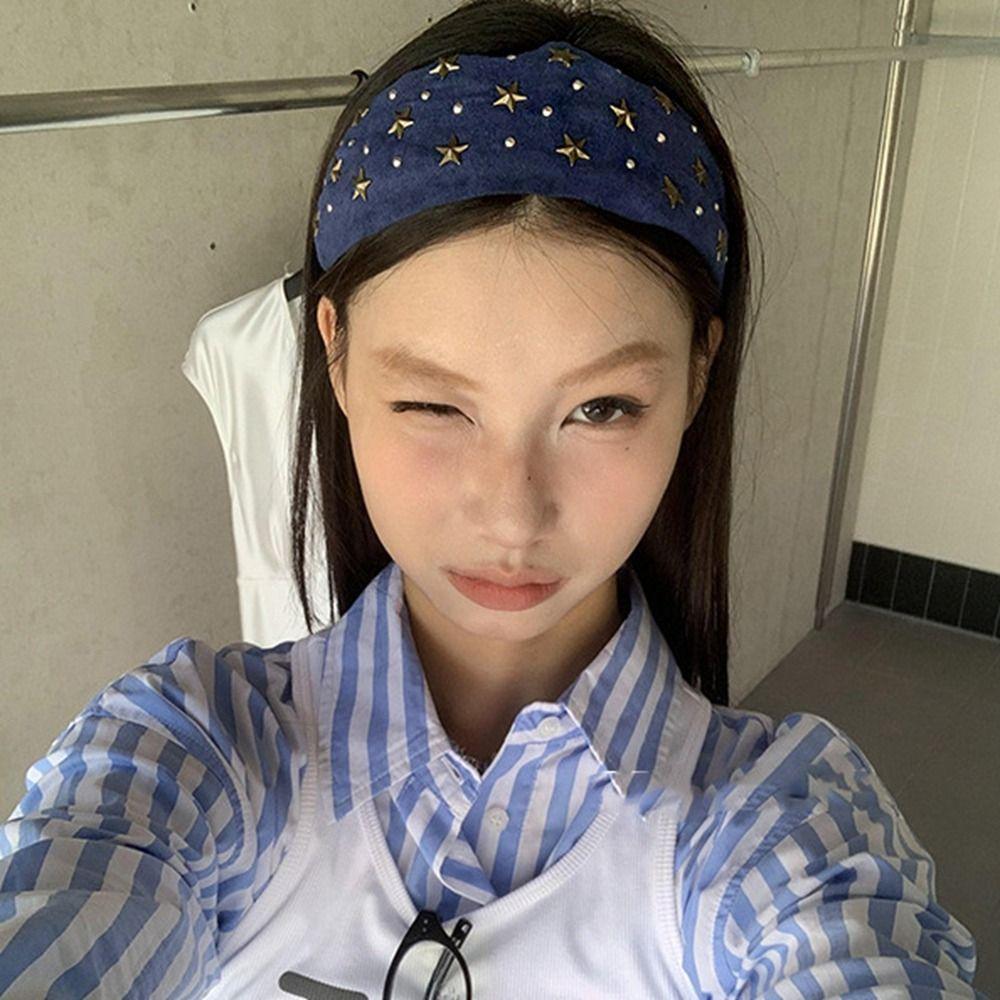 Colth Wide Star Rivet Headband Spicy Girl Retro Hair Hoop Wide Edge Hairband  Makeup