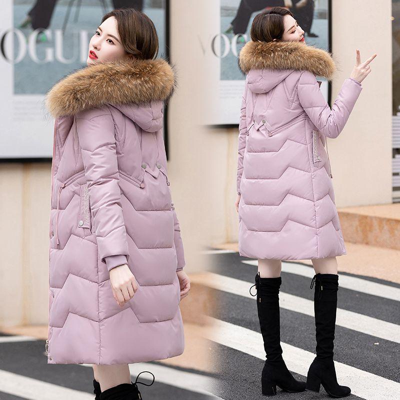 Down Jacket Women's Medium and Long New Slim-fit Fur Collar Warm Duck Down Thickened Jacket Winter