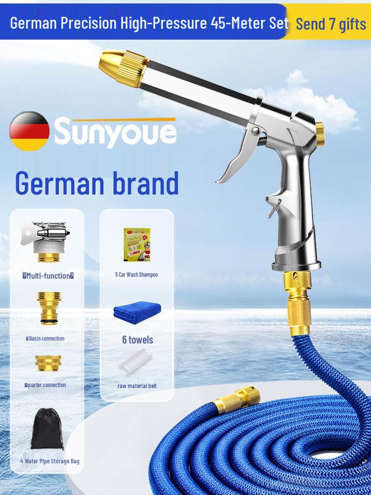 High-Pressure Car Wash Water Gun with Telescopic Hose and Powerful Nozzle for Home Use