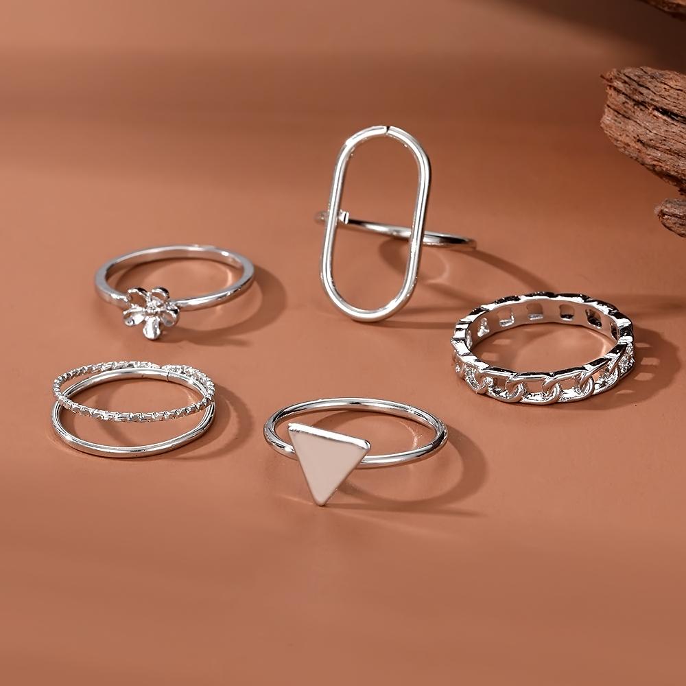 2023 Korean Simple Women Nightclub Ring Party Ring Geometric Carving Girl Student Ring Triangle Hollow Out Ring Set Combination