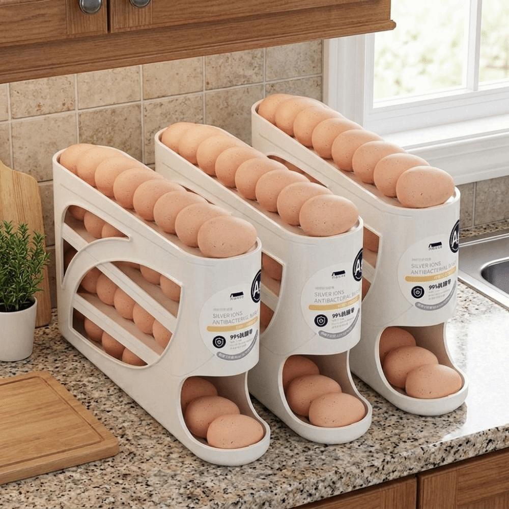 Fresh-Keeping 4-Tier Automatic Rolling Egg Rack Anti-Drop Fridge Egg Dispenser  for Kitchen
