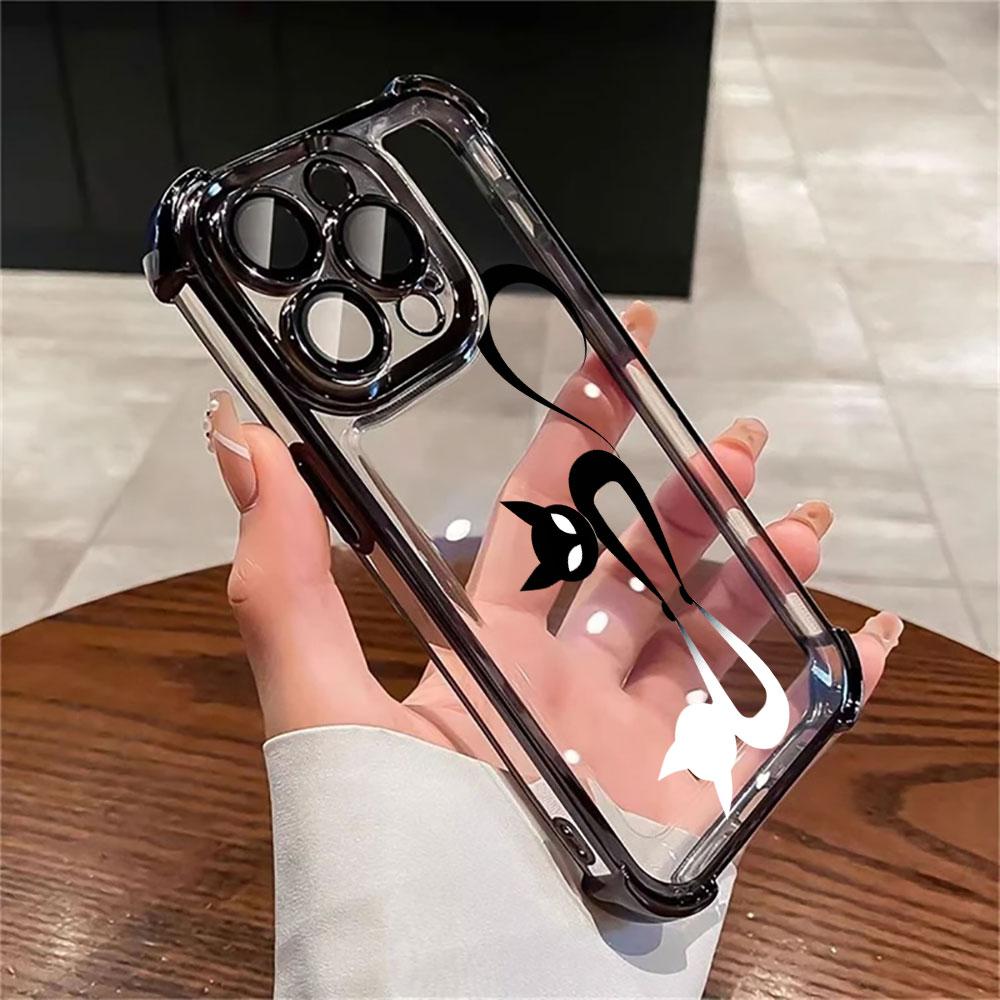 Cartoon Cute Little Black Cat Funda For iPhone 17 Pro 16 15 14 13 12 11 Pro Max Case 17 Plus 17E 16E 17Air Silicone Phone Cover