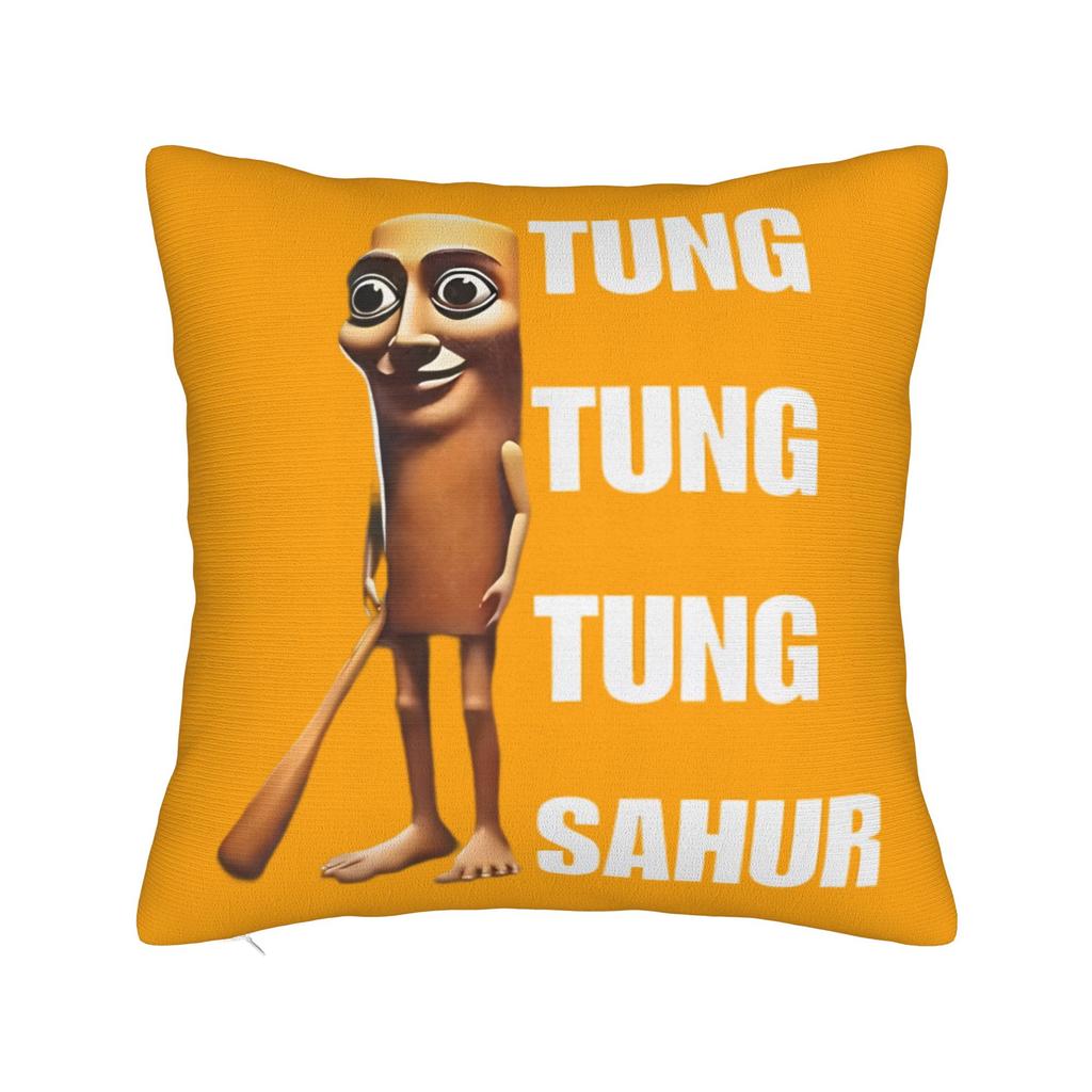 Tung Tung Tung Sahur Face Square Pillow Cases Italian Brainrot Cushion Covers Customized Decorative Pillowcase for Car 40x40cm