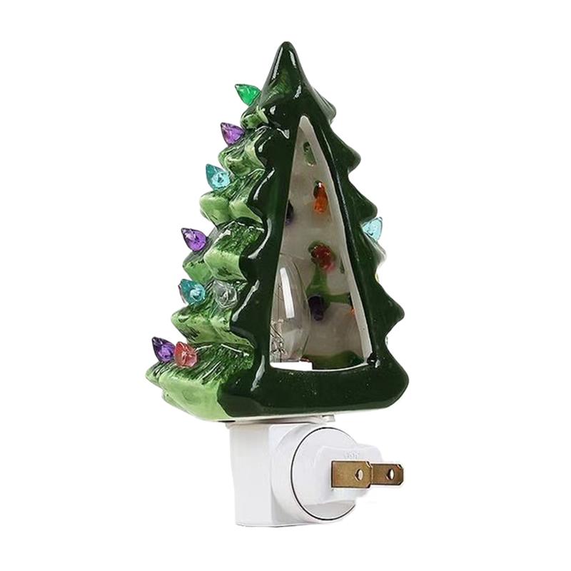 Resinous Christmas Tree Night Light Two Colours Ceramic Christmas Tree Bedside Lamp Mini Christmas Tree Bedside Lamp