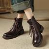 Fashion NEW Autumn/Winter Women Boots Genuine Leather Shoes for Women Round Toe Chunky Heel Shoes Lace-up Riding Boots Black Ankle Boots