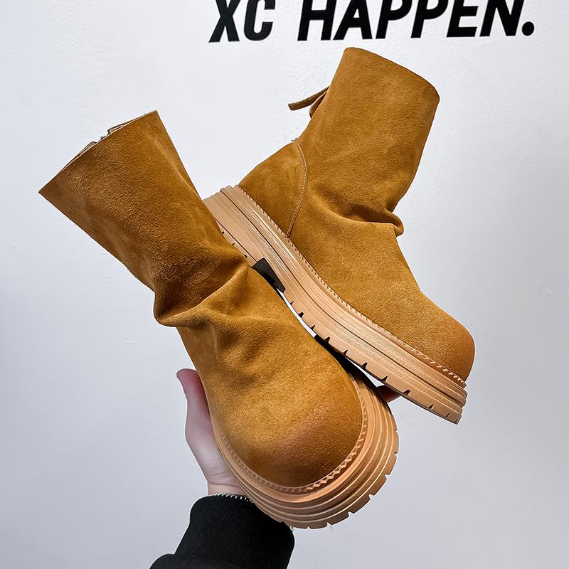 Fashion 2025 Handmade Men Retro Leather Boots High Quality Zipper Business Style Non-Slip Thick Bottom Mens Ankle Boots Plus Size 38-46