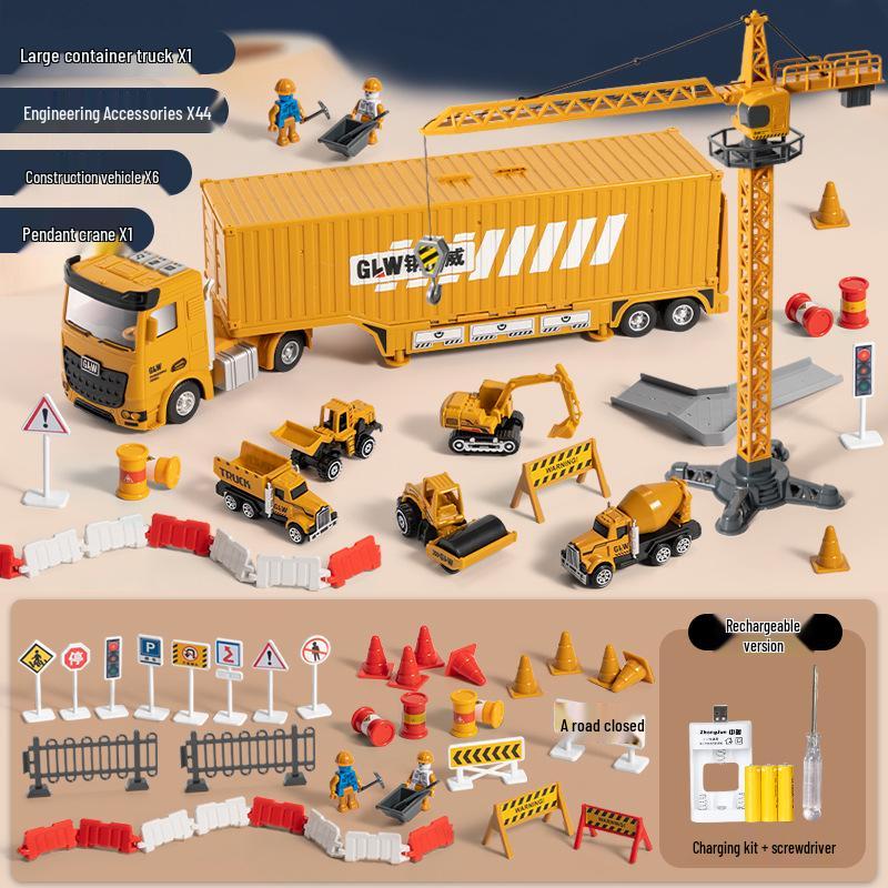Multifunctional Alloy Construction Truck Toy Set: Excavator, Crane, and Transporter for Children