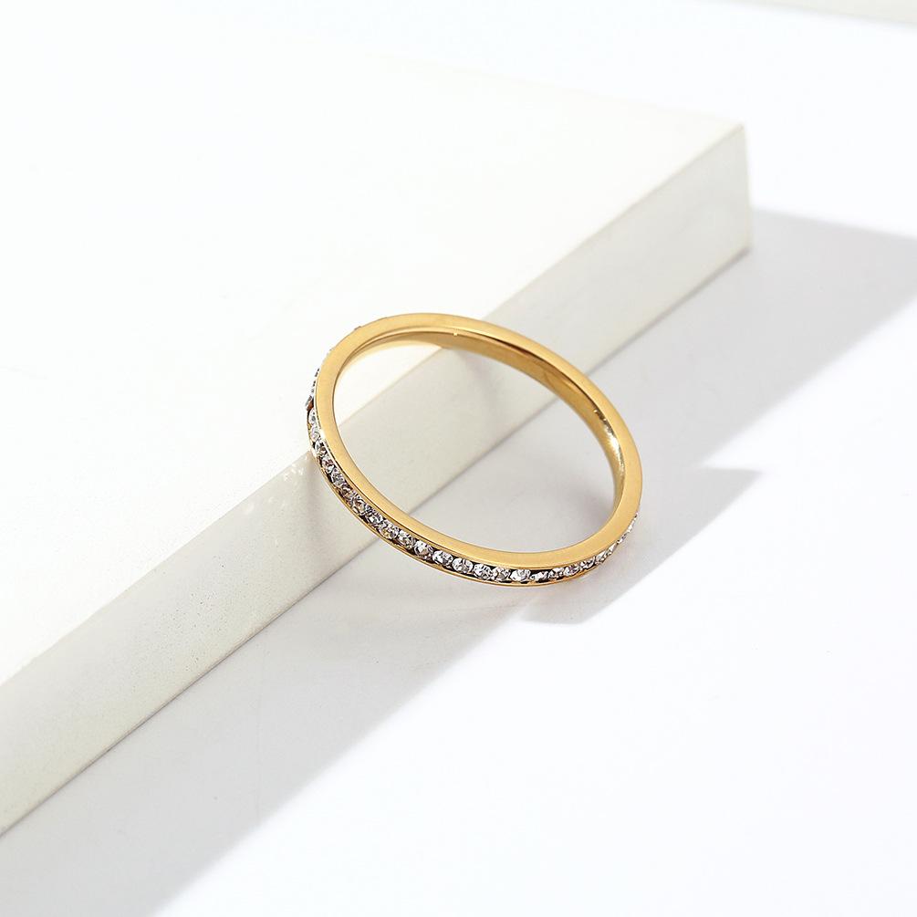 Ins Style Simple 2mm Full Diamond Titanium Ring for Women Can Be Stacked Wear Single Tail Ring Teenage Girls' Jewellery Accessories