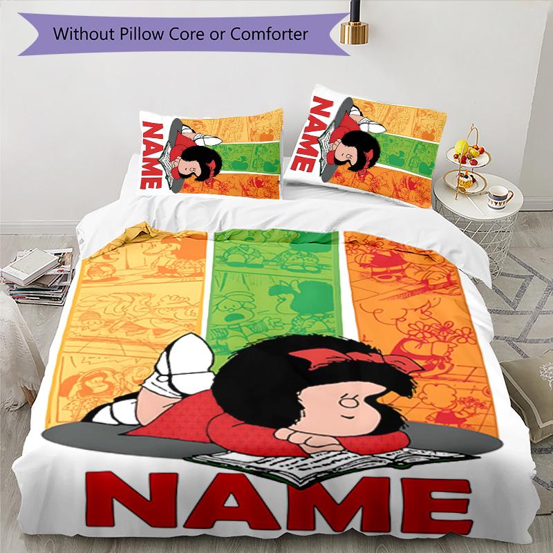 3pcs Mafalda2 Cover Set - Personalized Name, HD Printed Bedding with 1 Cover and 2 Pillowcases - Perfect for Home Decor, Easy Care