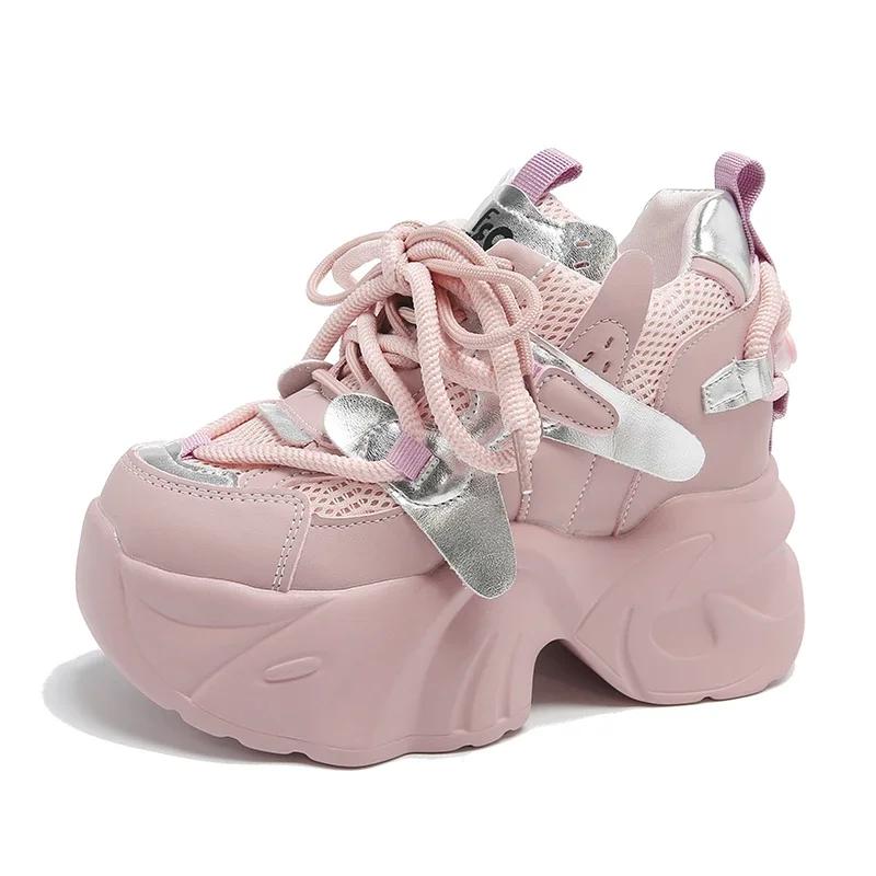 Modă Nou Primăvară Vară Femei Adidași Groși Plasă Respirabilă Pantofi Casual Tocuri Pană 7.5CM Pantofi cu Platformă Femme Pantofi Sport Pantofi Dad