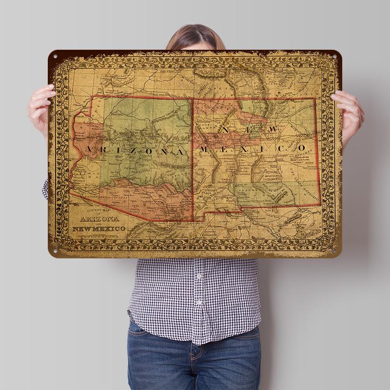 Vintage Map of Southwest Printed Poster Customized Wall Art Retro Vintage Metal Tin Signs for Gaming Room Decoration Cozy House