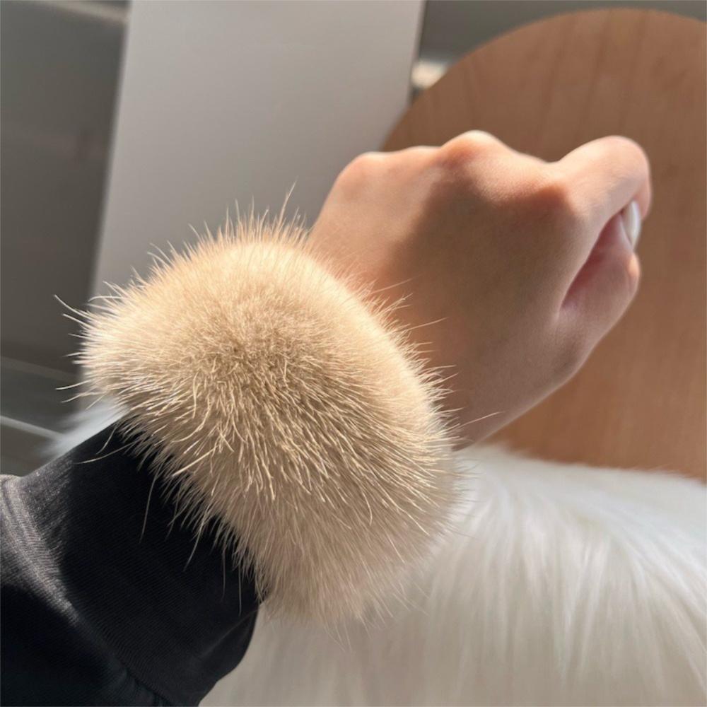 Fashion Cute Mink Fur Cuffs Warm Hand Arm Warmer Wristbands Accessories