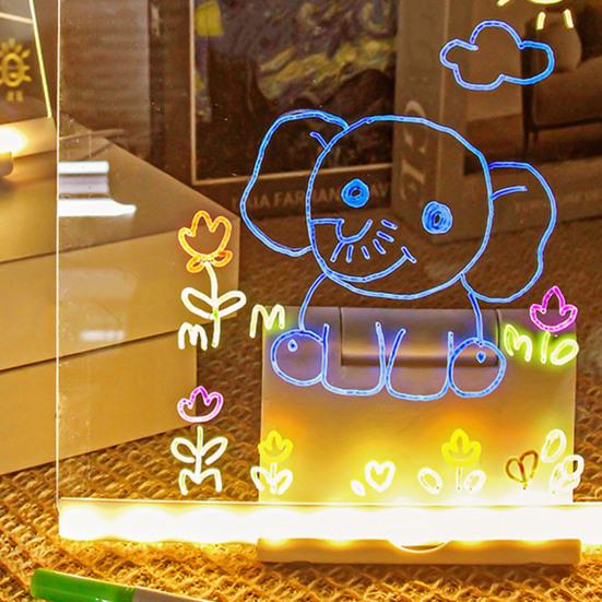 Kids LED Drawing Board with Book Markers Wipe Cloth USB Charging Light-up Dry Erase Board Office School Home Glow Doodle Note Board
