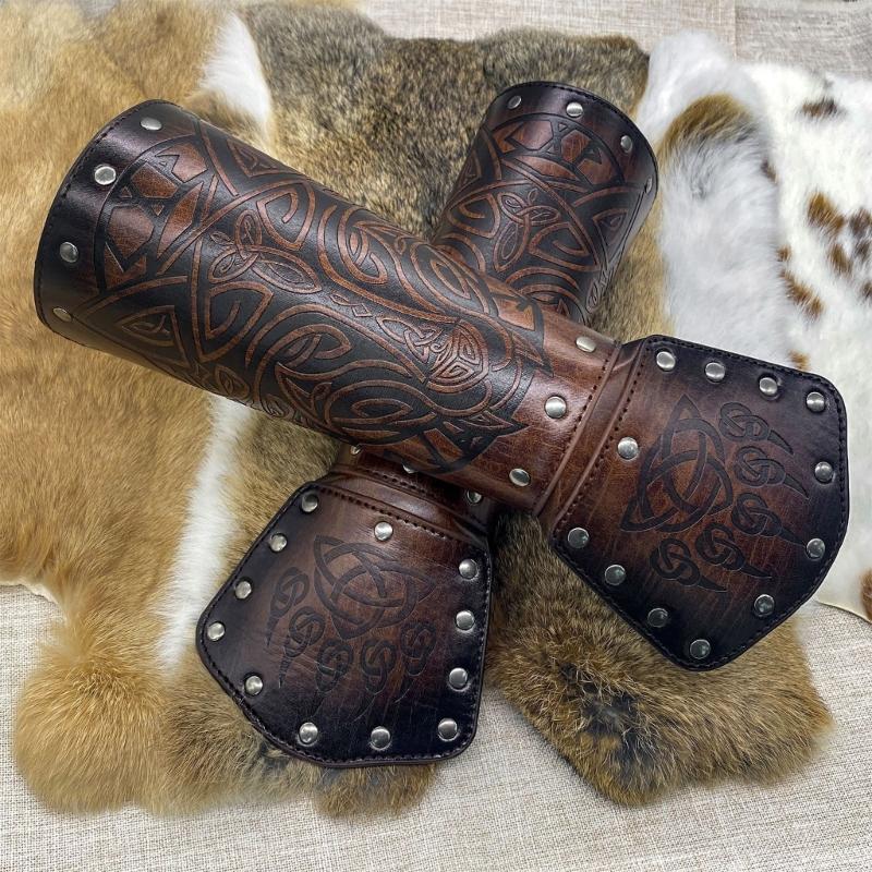 Viking Knight Arm Gauntlets Bracer Vintage Faux Leather Gauntlets Wristband Medieval Leather Bracers Arm Armors