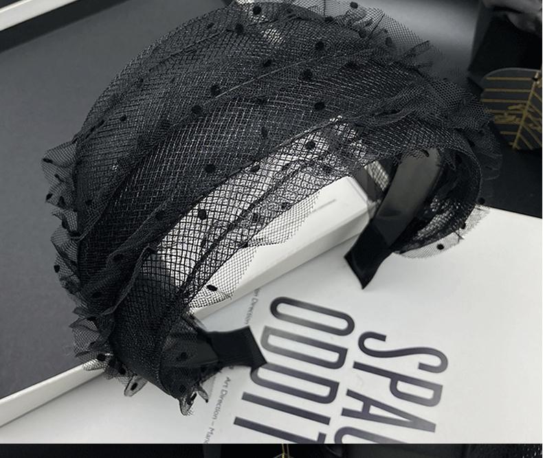 

Трендовая французская кружевная повязка на голову с широкой полосой в горошек из сетки с вырезами, шикарная и элегантная, модная и романтичная повязка для волос для женщин