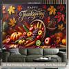 The autumn harvest Thanksgiving basket filled with various fruits and vegetables has a vibrant polyester background fabric.PMJ
