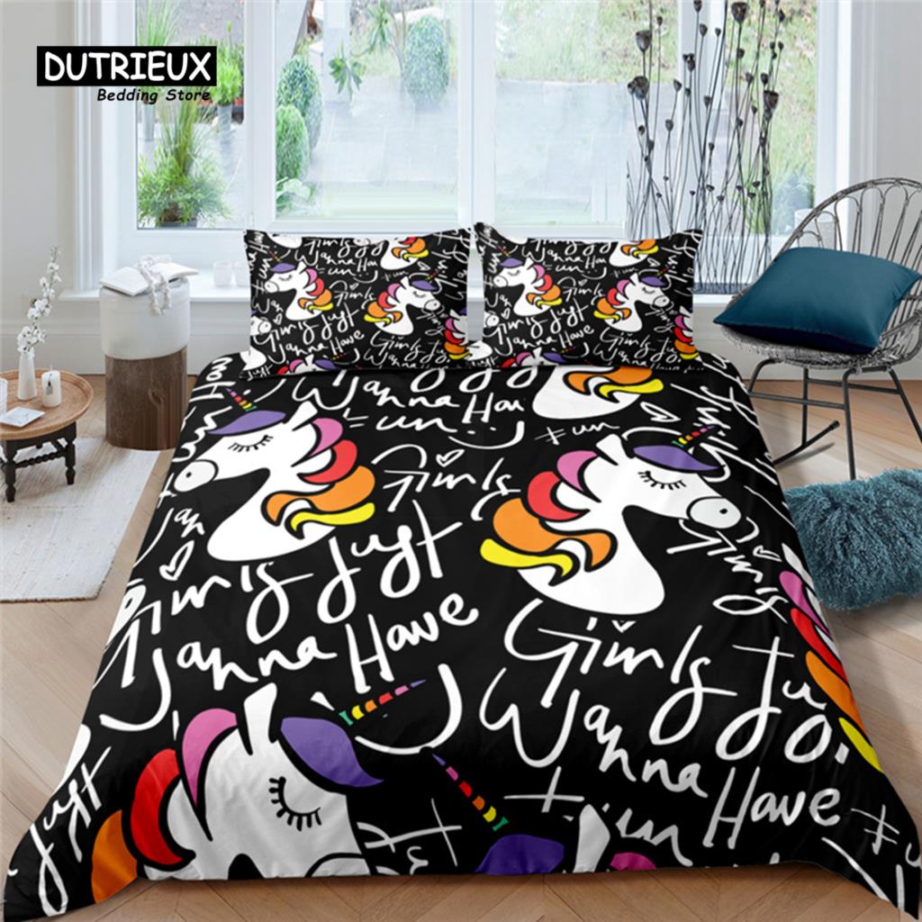

Comforter Luxury 3D Cartoon Unicorn Print Home Living Comfortable Bedding Set Queen And King Eu/Us/Au/Uk Size Comforter (quilt)-EU Single(135*200cm)3pcs